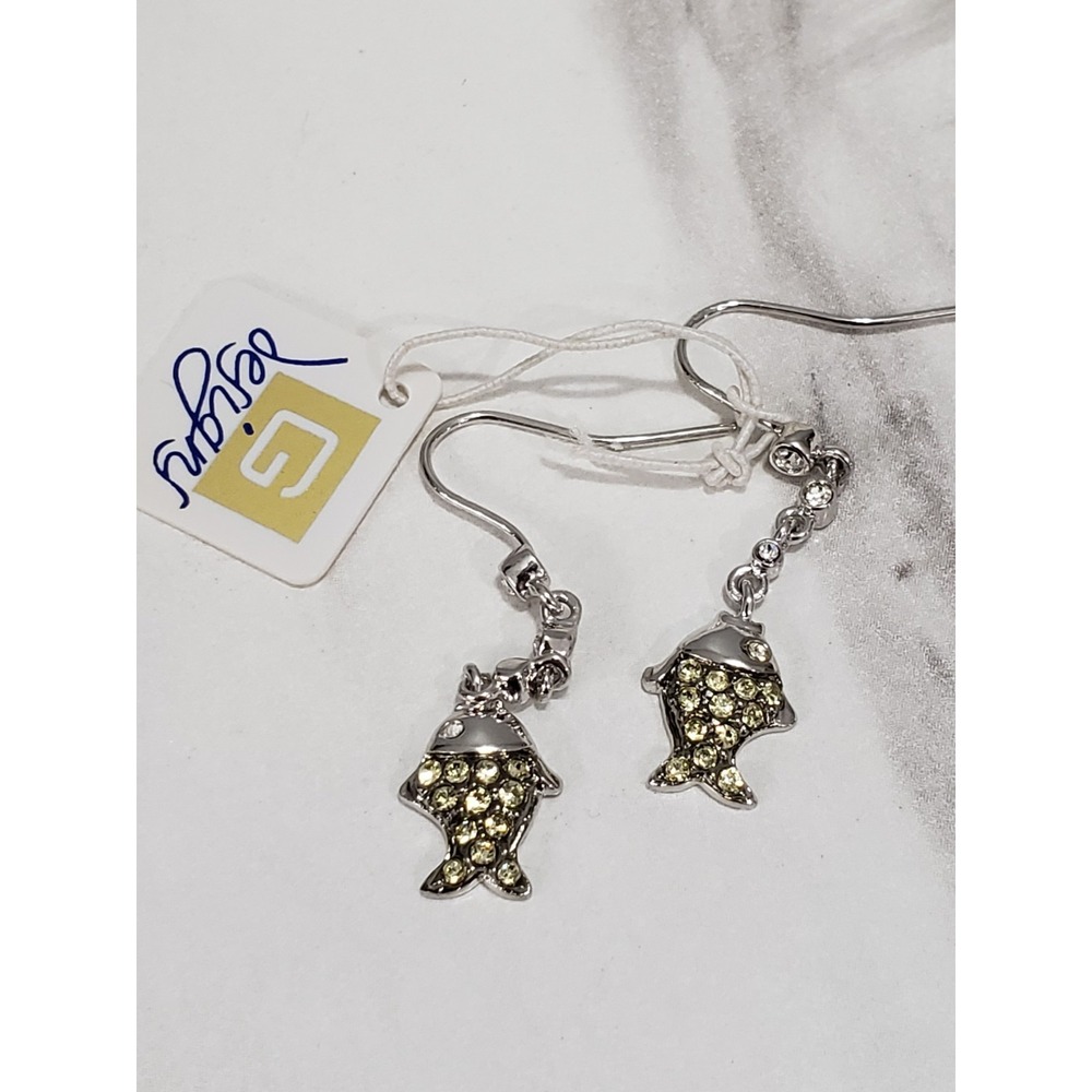 GREEN G Designs GORJANA Silver Tone FISH EARRINGS dangle fishing nautical beach
